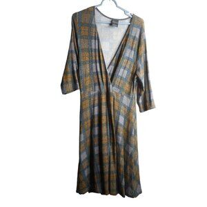 Torrid Sz 1 Outlander Tartan Plaid Faux Wrap Dress Green Grey Rayon Blend
